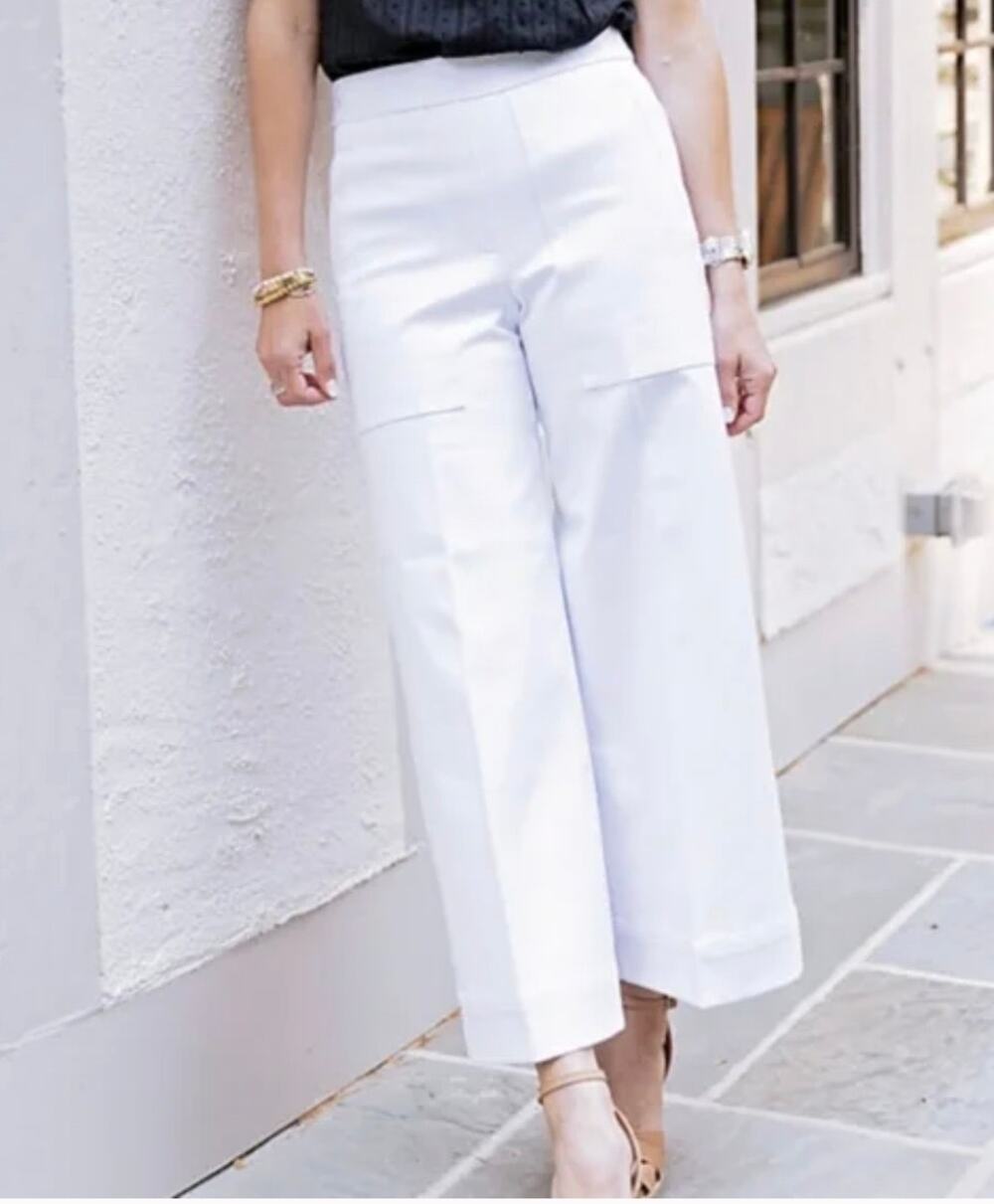 Spanx Womens 1X White Cropped Wide-Leg Classic Pull-On Shaping Casual Pant